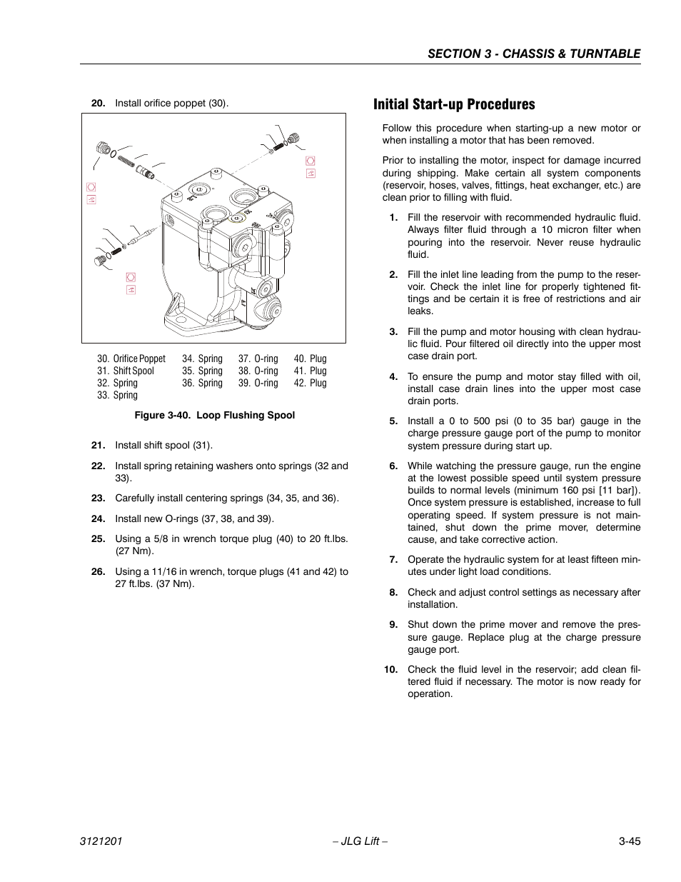 Initial start-up procedures, Initial start-up procedures -45, Loop flushing spool -45 | JLG 600A_AJ Service Manual User Manual | Page 95 / 342