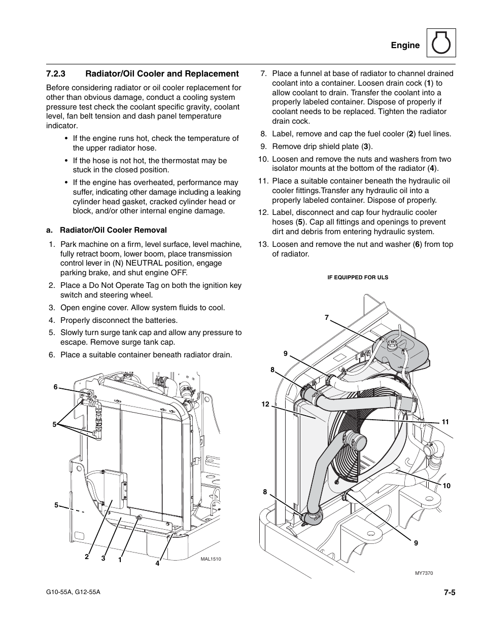 3 radiator/oil cooler and replacement, Radiator/oil cooler and replacement | JLG G12-55A Service Manual User Manual | Page 109 / 176