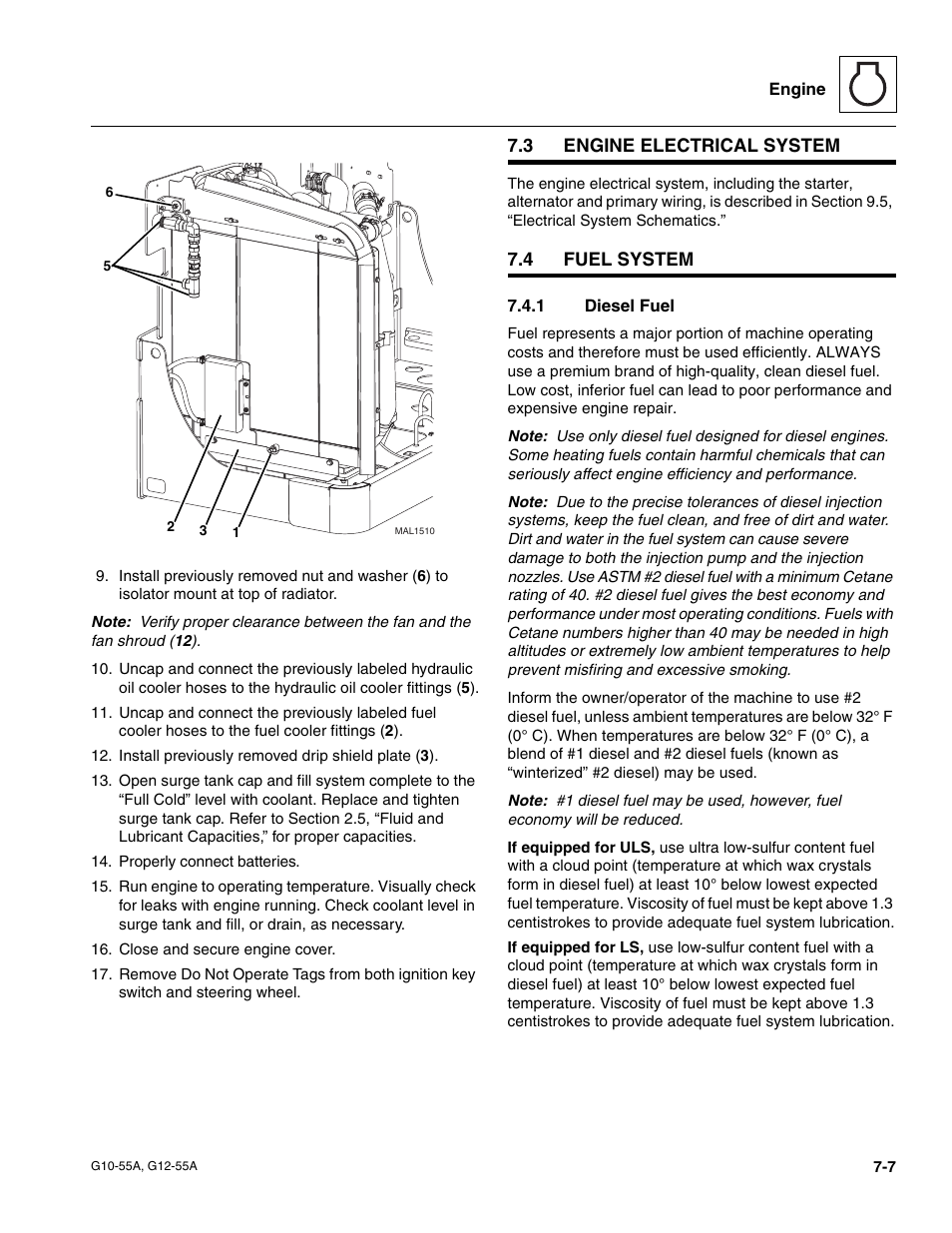 3 engine electrical system, 4 fuel system, 1 diesel fuel | Engine electrical system, Fuel system, Diesel fuel | JLG G12-55A Service Manual User Manual | Page 111 / 176
