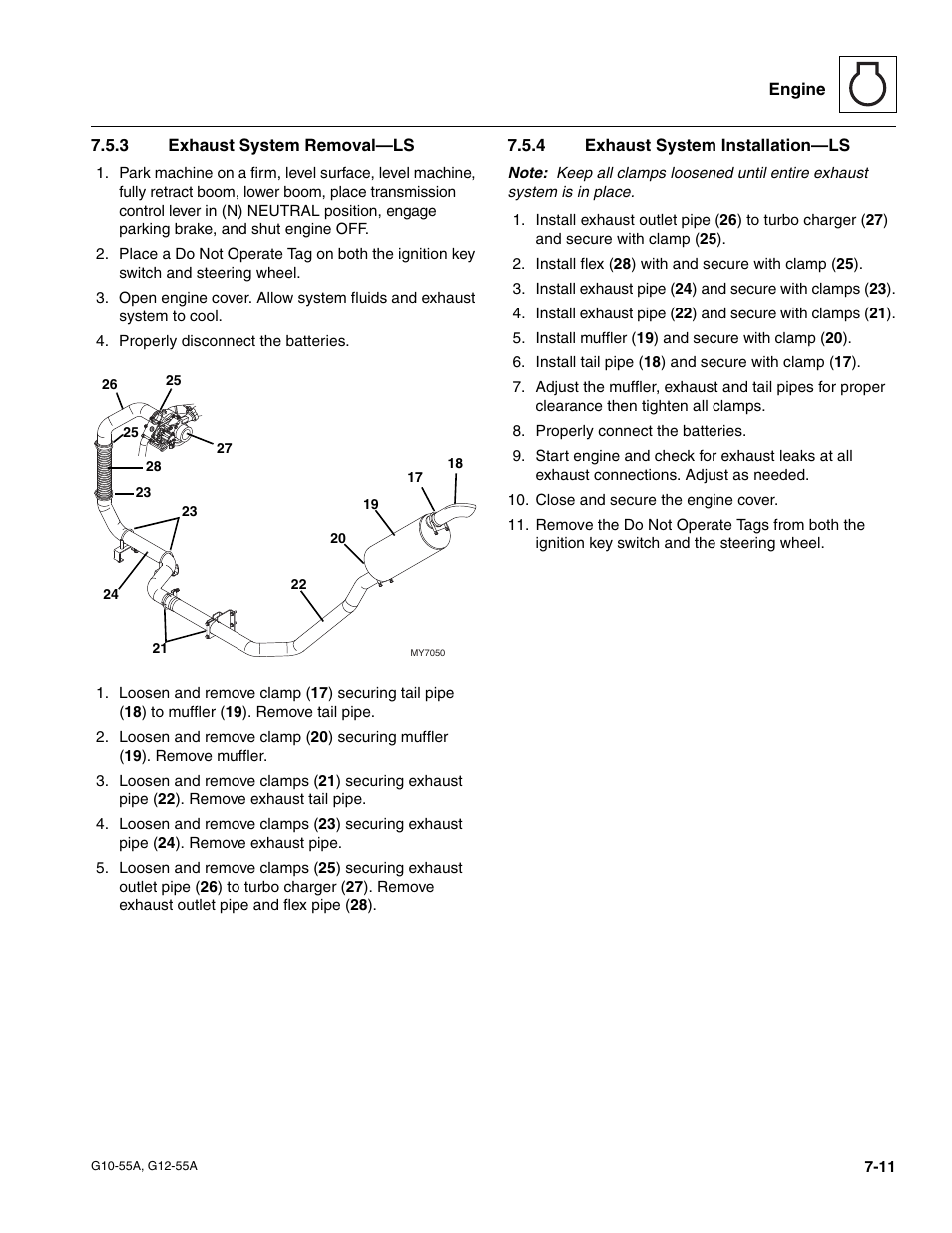 3 exhaust system removal—ls, 4 exhaust system installation—ls, Exhaust system removal—ls | Exhaust system installation—ls | JLG G12-55A Service Manual User Manual | Page 115 / 176