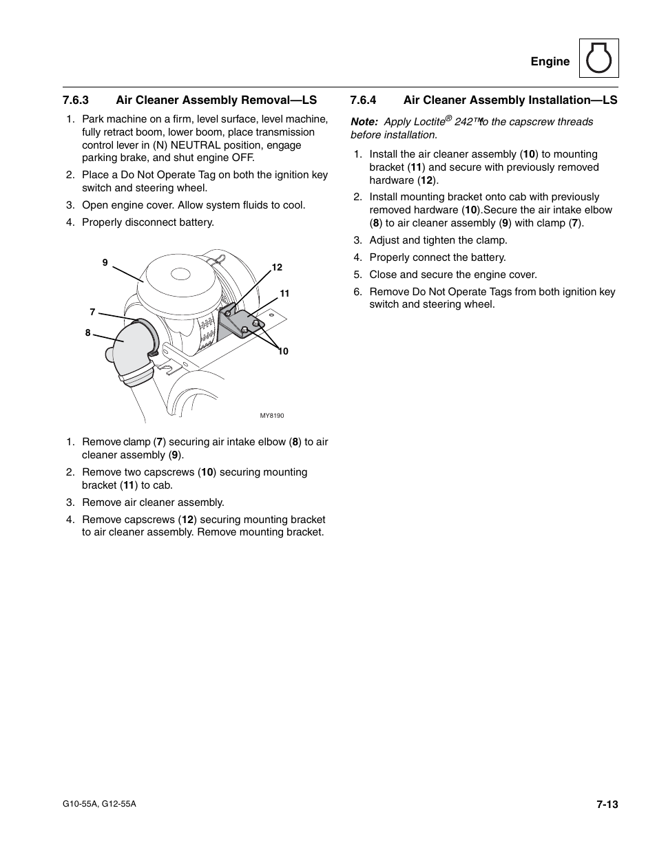 3 air cleaner assembly removal—ls, 4 air cleaner assembly installation—ls, Air cleaner assembly removal—ls | Air cleaner assembly installation—ls | JLG G12-55A Service Manual User Manual | Page 117 / 176