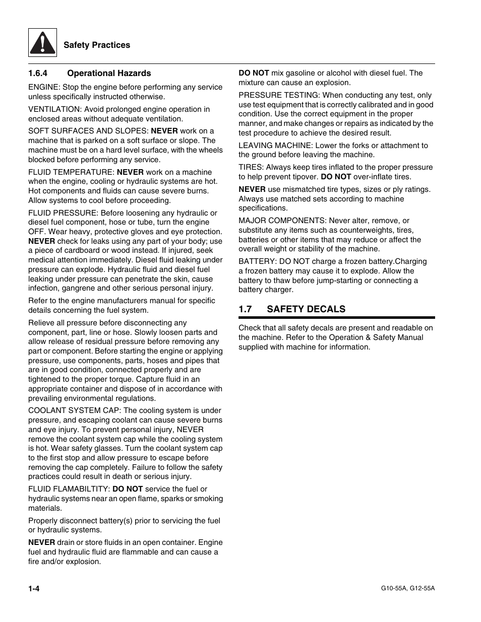 4 operational hazards, 7 safety decals, Safety decals | Operational hazards | JLG G12-55A Service Manual User Manual | Page 12 / 176