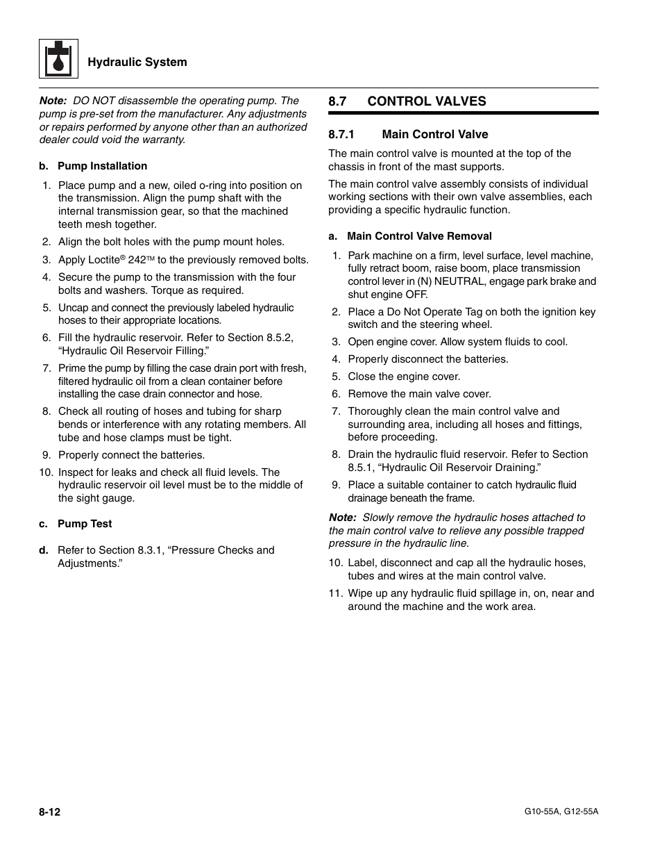 7 control valves, 1 main control valve, Control valves | Main control valve | JLG G12-55A Service Manual User Manual | Page 132 / 176