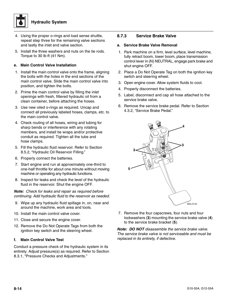 3 service brake valve, Service brake valve | JLG G12-55A Service Manual User Manual | Page 134 / 176