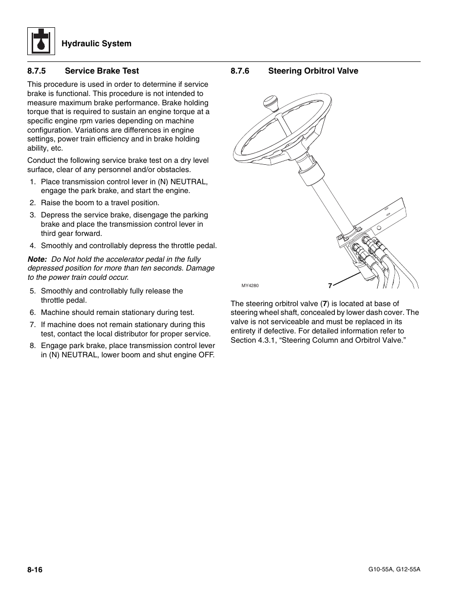5 service brake test, 6 steering orbitrol valve, Service brake test | Steering orbitrol valve | JLG G12-55A Service Manual User Manual | Page 136 / 176