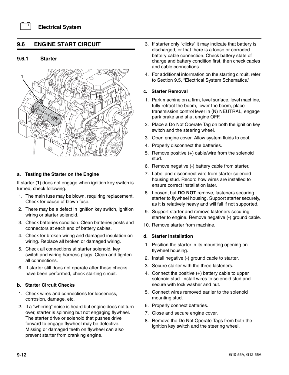 6 engine start circuit, 1 starter, Engine start circuit | Starter | JLG G12-55A Service Manual User Manual | Page 154 / 176