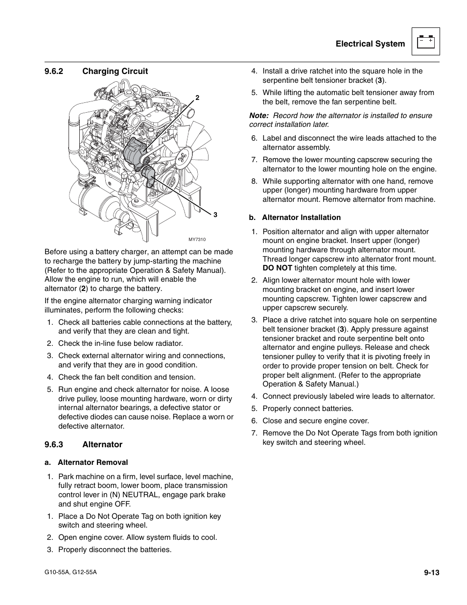 2 charging circuit, 3 alternator, Charging circuit | Alternator | JLG G12-55A Service Manual User Manual | Page 155 / 176