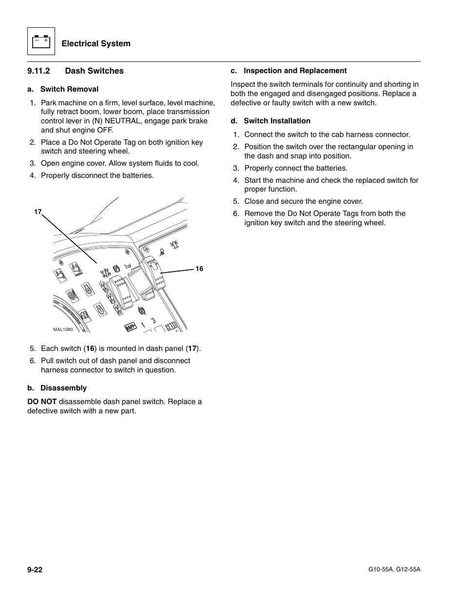 2 dash switches, Dash switches | JLG G12-55A Service Manual User Manual | Page 164 / 176