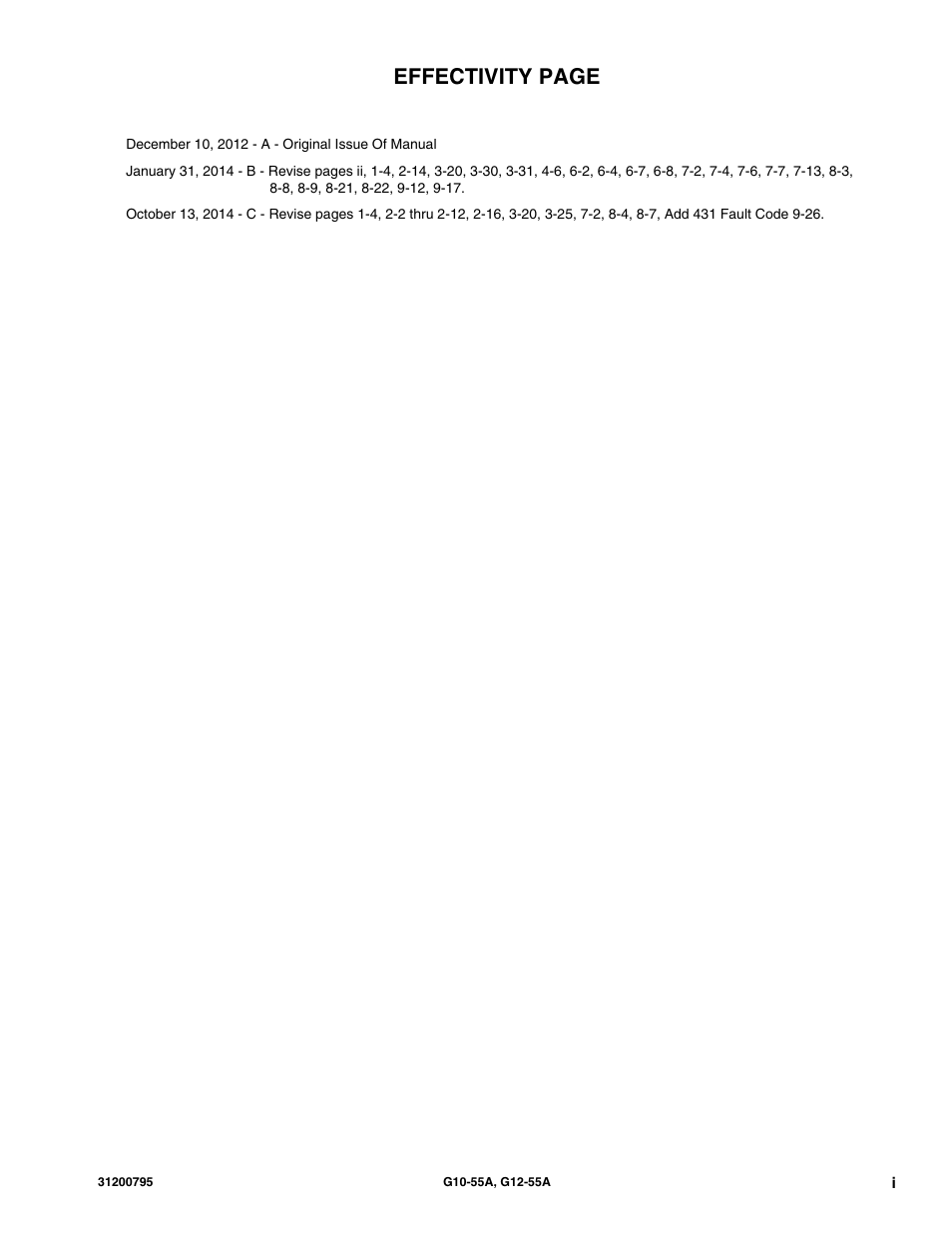 Effectivity page | JLG G12-55A Service Manual User Manual | Page 3 / 176