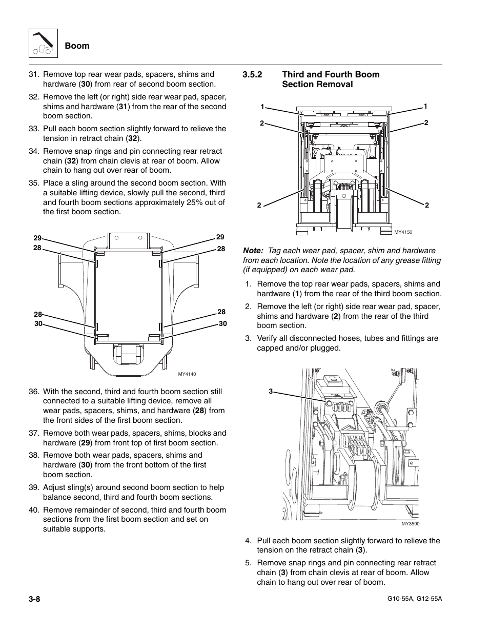 2 third and fourth boom section removal, Third and fourth boom section removal | JLG G12-55A Service Manual User Manual | Page 44 / 176