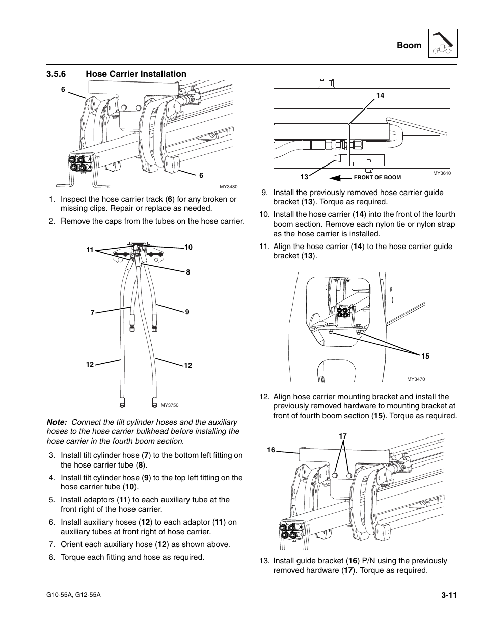 6 hose carrier installation, Hose carrier installation | JLG G12-55A Service Manual User Manual | Page 47 / 176
