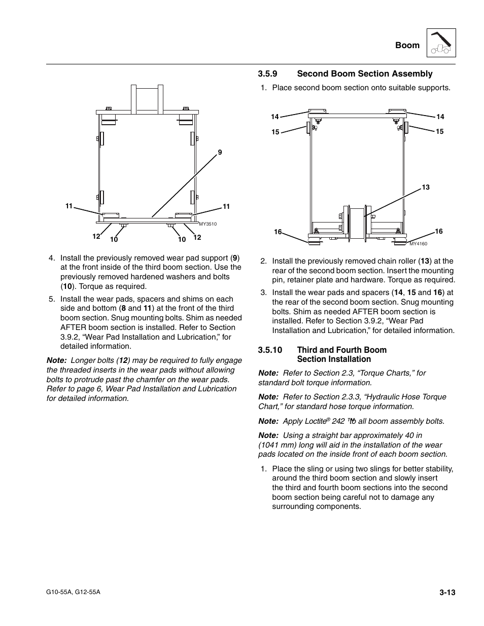 9 second boom section assembly, 10 third and fourth boom section installation, Second boom section assembly | Third and fourth boom section installation | JLG G12-55A Service Manual User Manual | Page 49 / 176