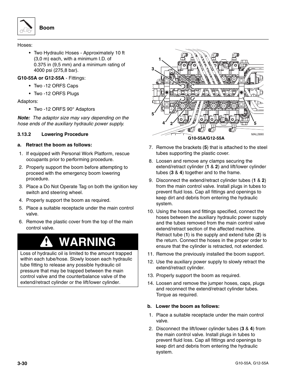2 lowering procedure, Warning | JLG G12-55A Service Manual User Manual | Page 66 / 176