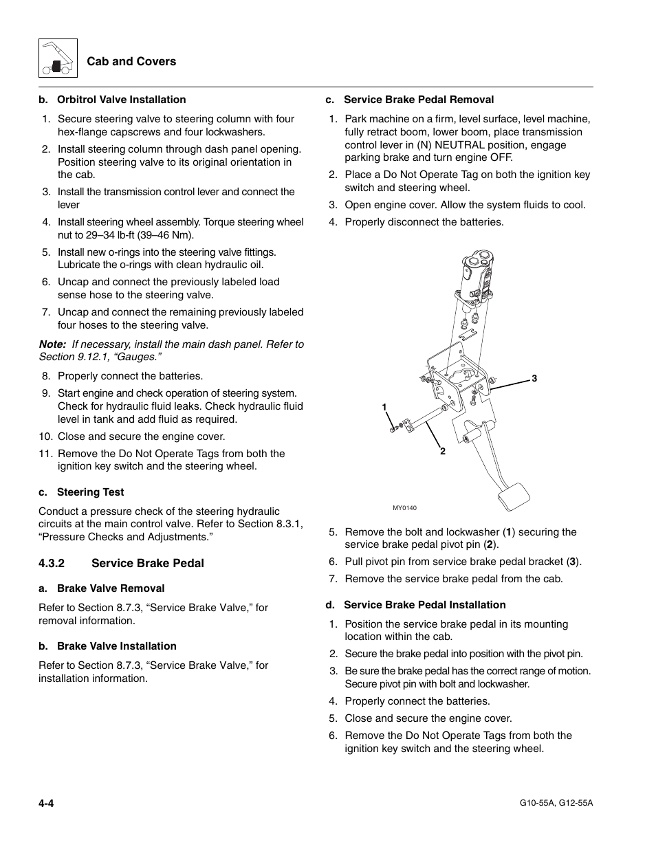 2 service brake pedal, Service brake pedal | JLG G12-55A Service Manual User Manual | Page 74 / 176