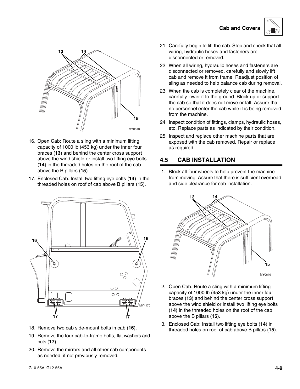 5 cab installation, Cab installation | JLG G12-55A Service Manual User Manual | Page 79 / 176