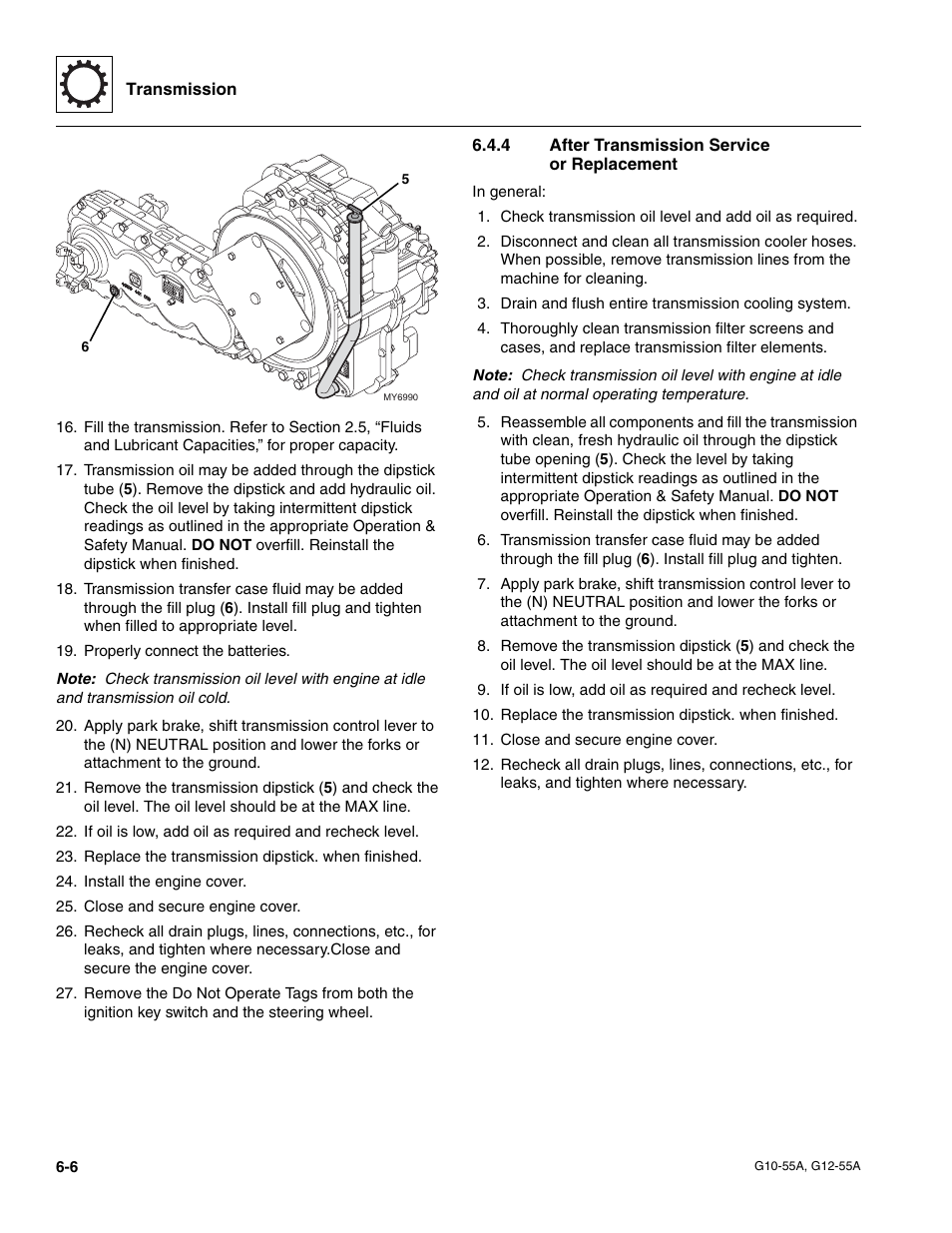 4 after transmission service or replacement, After transmission service or replacement | JLG G12-55A Service Manual User Manual | Page 98 / 176