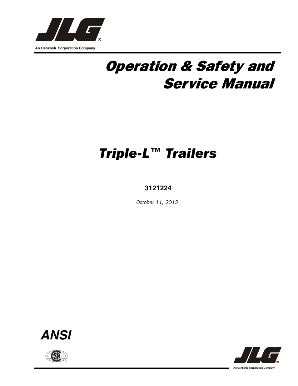 JLG Triple-L Operator Manual User Manual | 70 pages