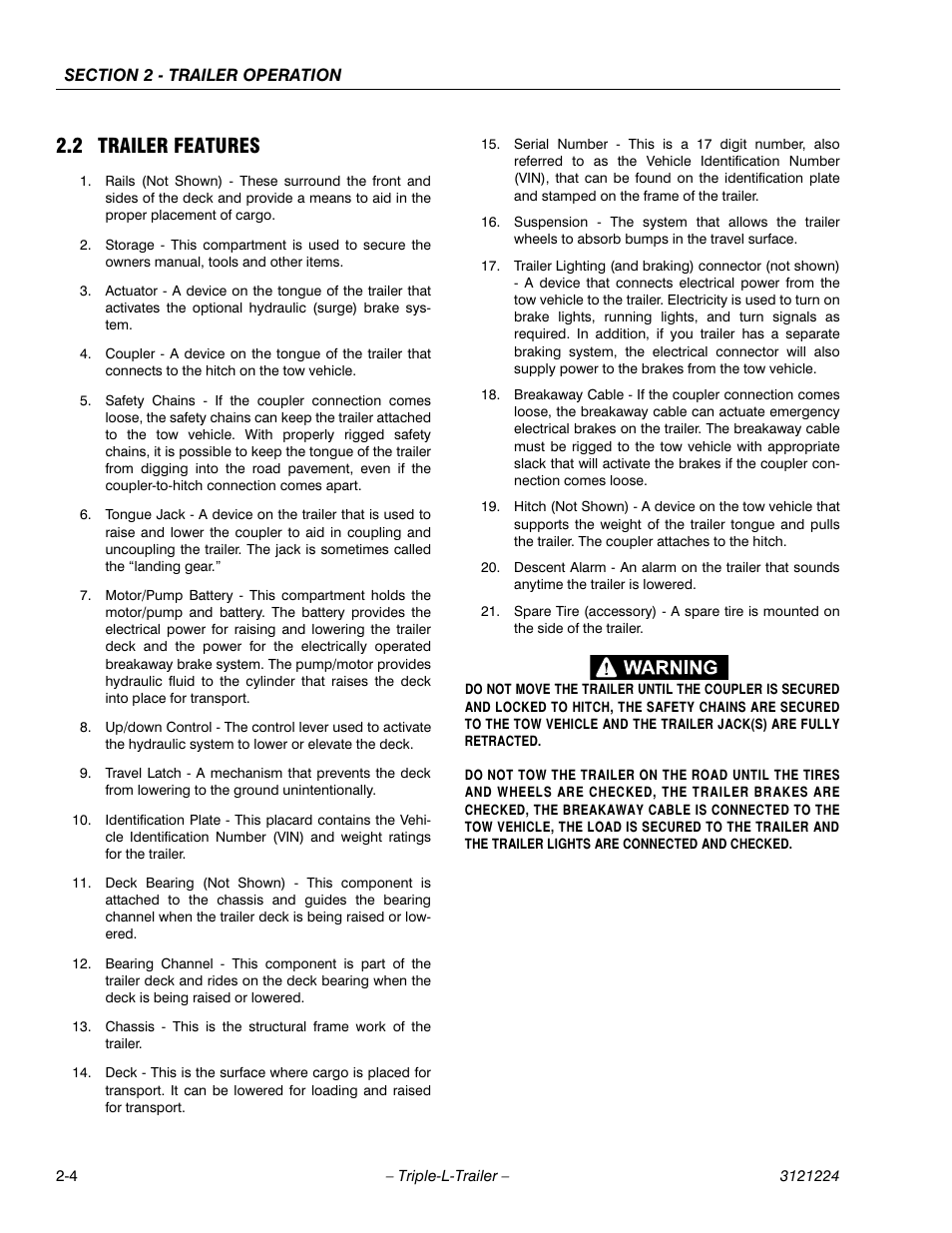 2 trailer features, Trailer features -4 | JLG Triple-L Operator Manual User Manual | Page 22 / 70