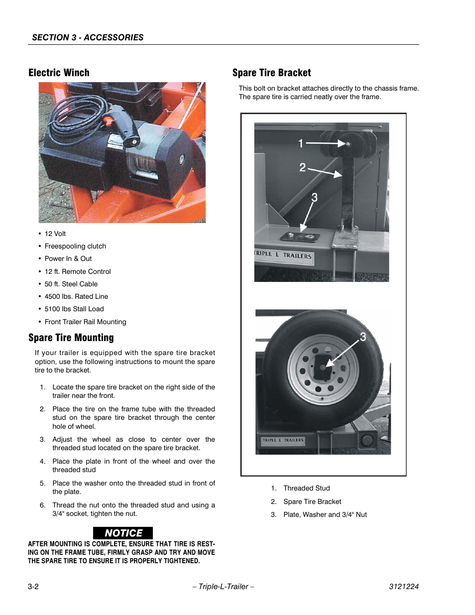 Electric winch, Spare tire mounting, Spare tire bracket | JLG Triple-L Operator Manual User Manual | Page 38 / 70