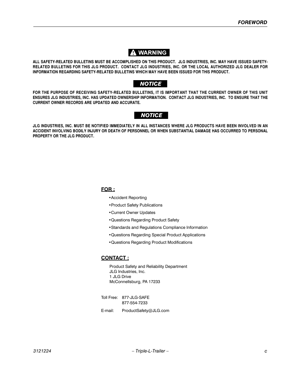 JLG Triple-L Operator Manual User Manual | Page 5 / 70
