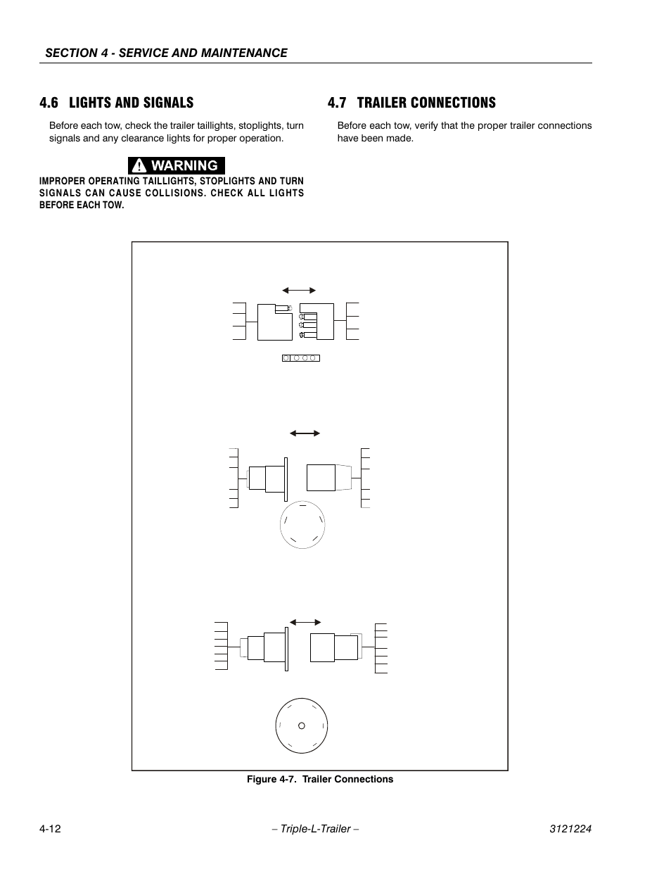 6 lights and signals, 7 trailer connections, Lights and signals -12 | Trailer connections -12, Figure 4-7. trailer connections | JLG Triple-L Operator Manual User Manual | Page 52 / 70