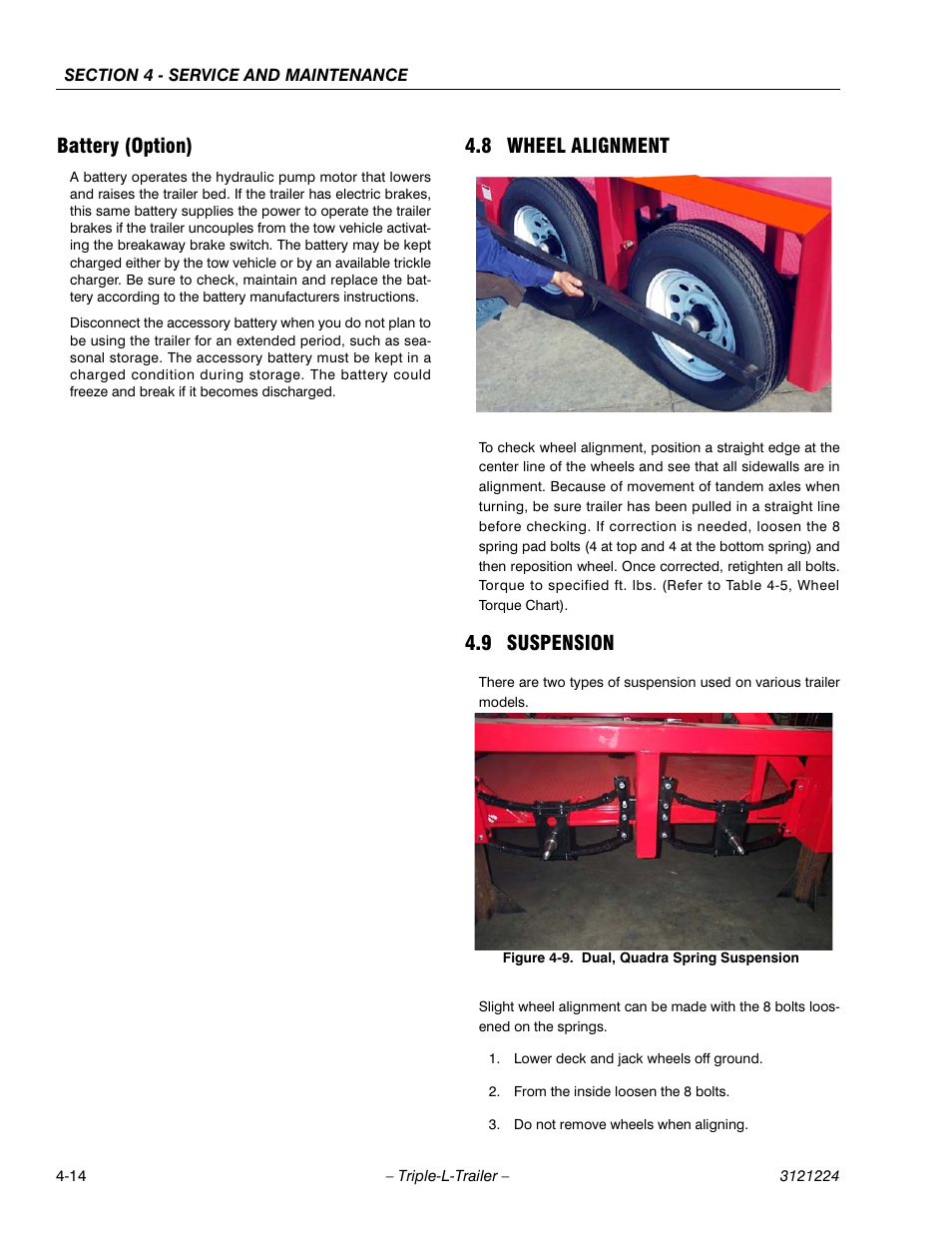 Battery (option), 8 wheel alignment, 9 suspension | Wheel alignment -14, Suspension -14, Dual, quadra spring suspension -14 | JLG Triple-L Operator Manual User Manual | Page 54 / 70