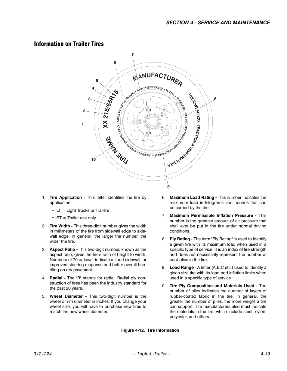 Information on trailer tires, Tire information -19 | JLG Triple-L Operator Manual User Manual | Page 59 / 70