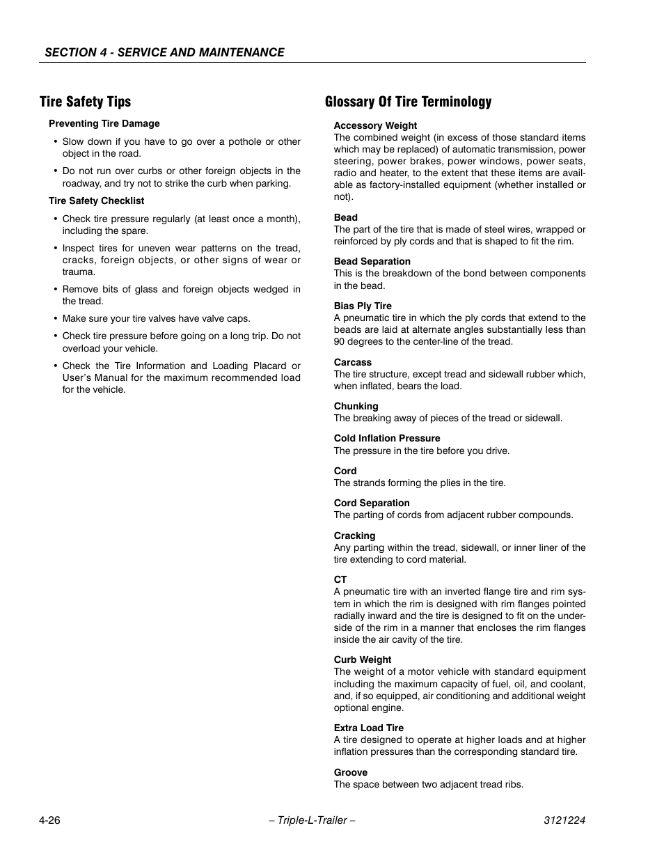 Tire safety tips, Glossary of tire terminology | JLG Triple-L Operator Manual User Manual | Page 66 / 70