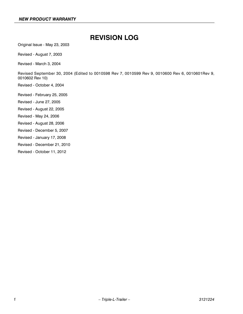 Revision log | JLG Triple-L Operator Manual User Manual | Page 8 / 70