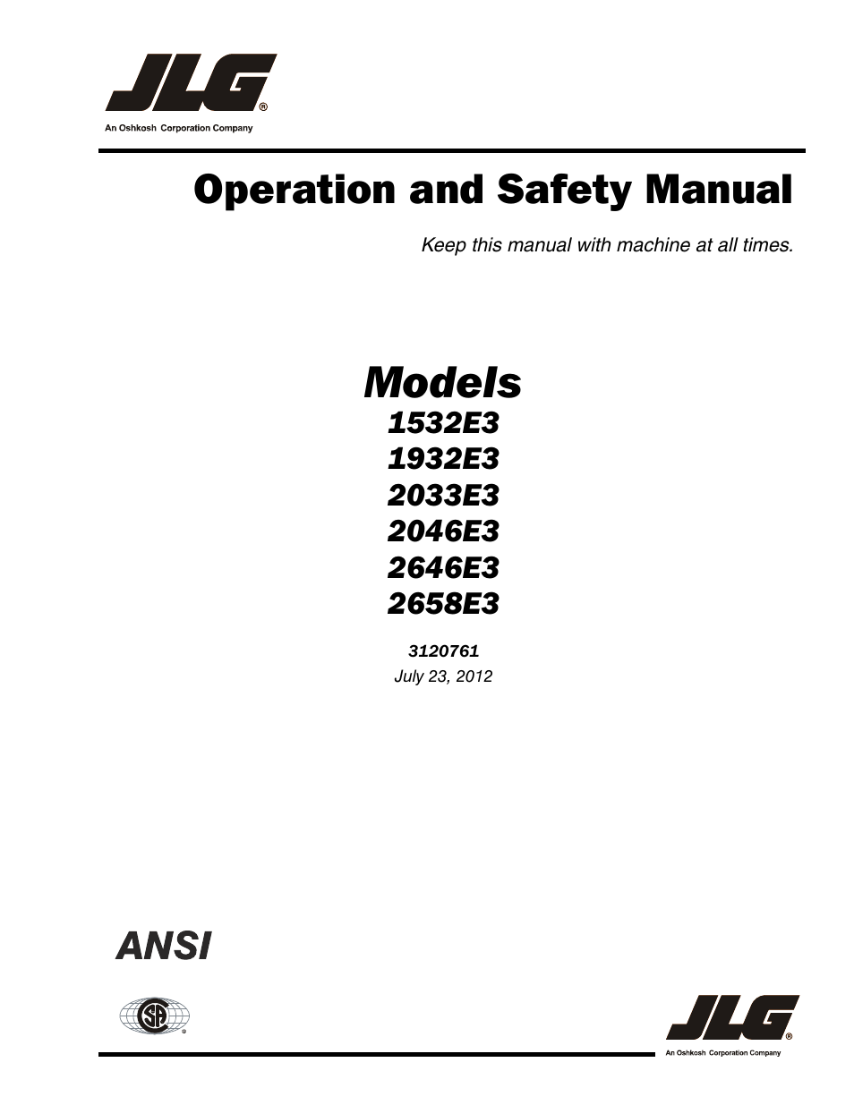 JLG 2658E3 ANSI Operator Manual User Manual | 66 pages