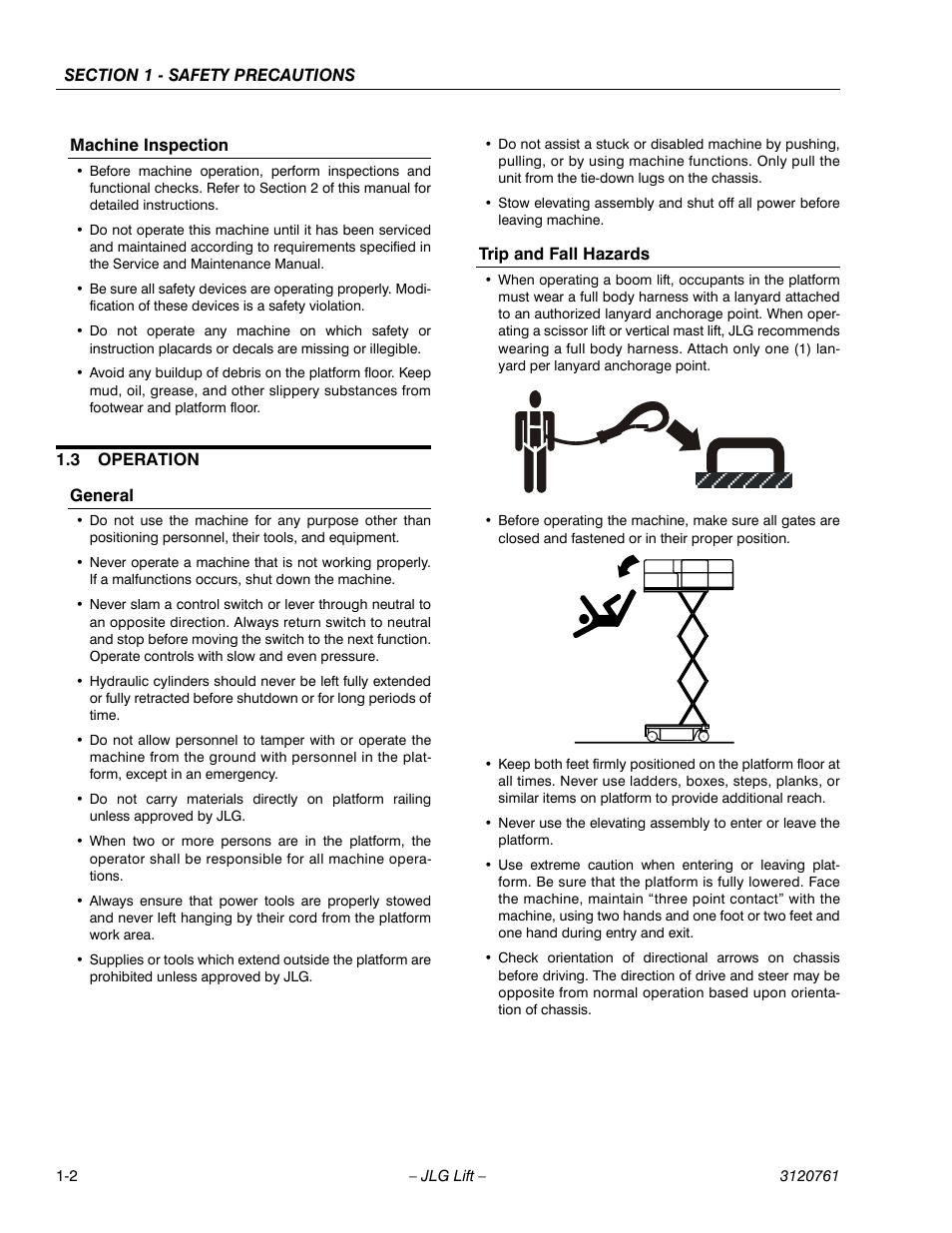 Machine inspection, 3 operation, General | Trip and fall hazards, Operation -2 | JLG 2658E3 ANSI Operator Manual User Manual | Page 10 / 66
