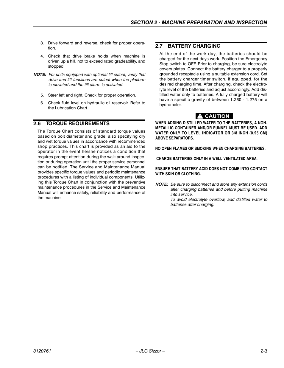 6 torque requirements, 7 battery charging, Torque requirements -3 | Battery charging -3 | JLG 2658E3 ANSI Operator Manual User Manual | Page 15 / 66