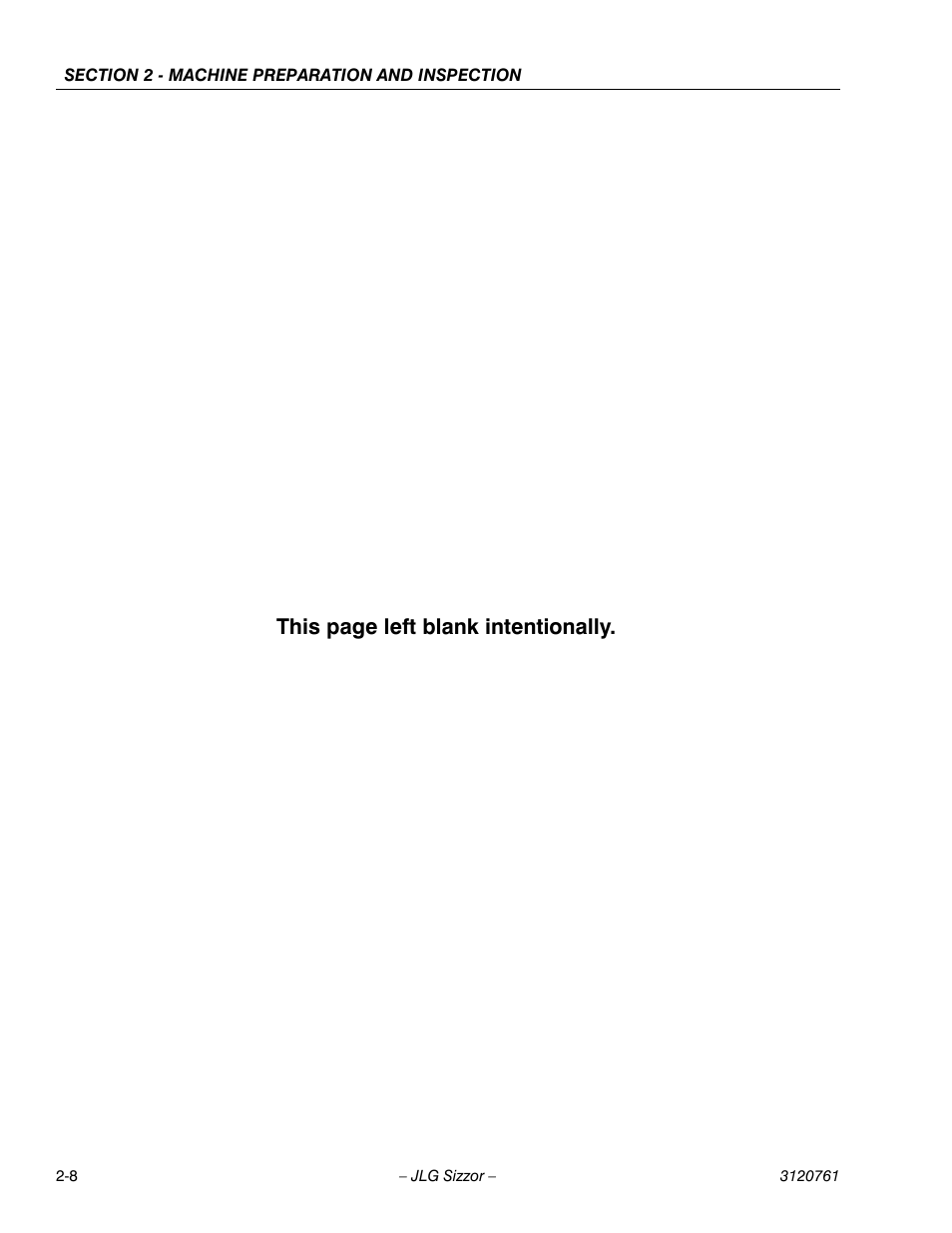 This page left blank intentionally | JLG 2658E3 ANSI Operator Manual User Manual | Page 20 / 66