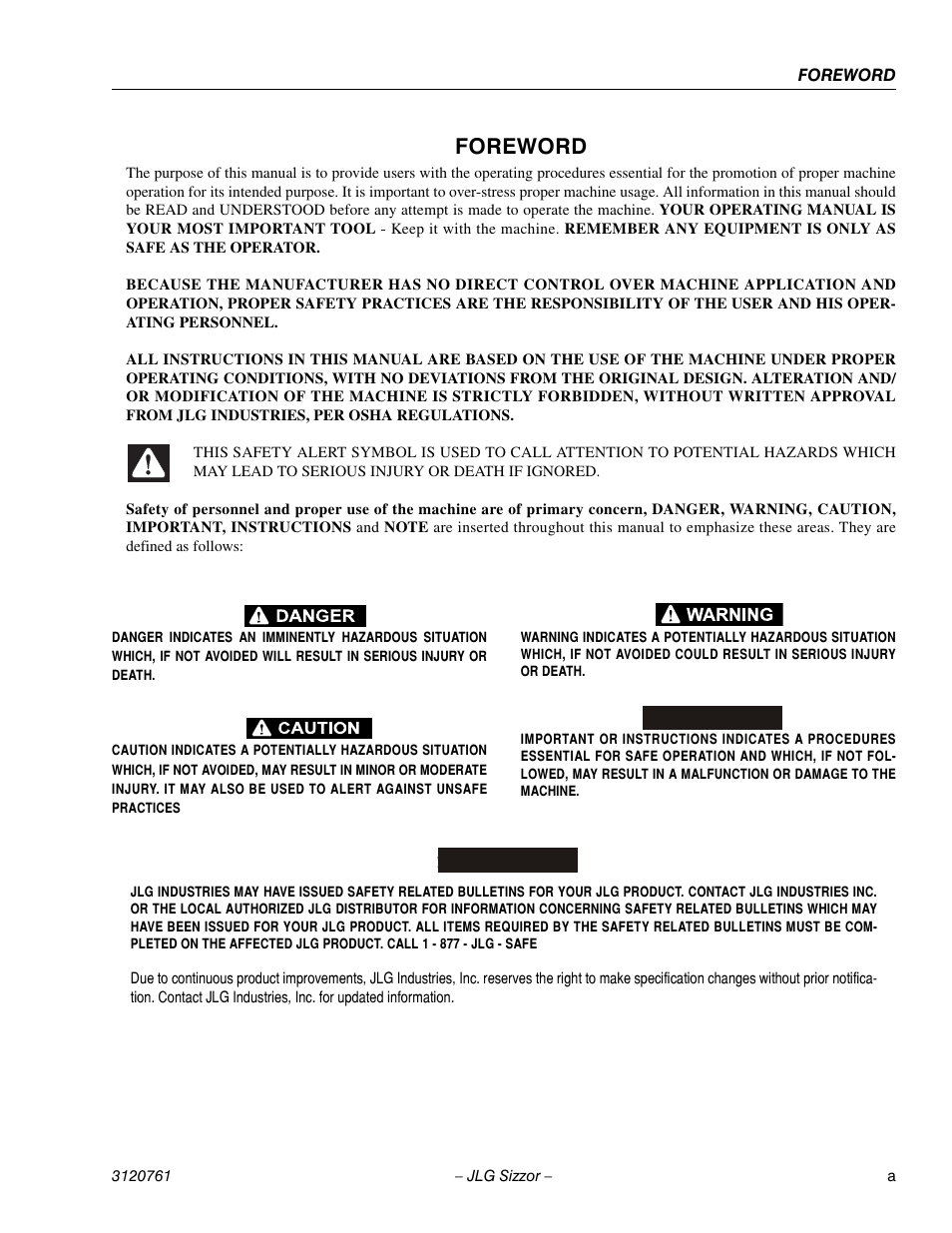 Foreword | JLG 2658E3 ANSI Operator Manual User Manual | Page 3 / 66