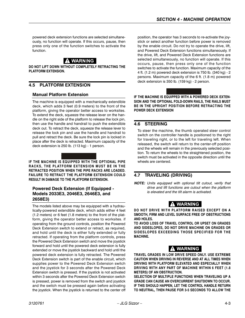 5 platform extension, Manual platform extension, 6 steering | 7 traveling (driving), Platform extension -3, Steering -3, Traveling (driving) -3, Important | JLG 2658E3 ANSI Operator Manual User Manual | Page 55 / 66