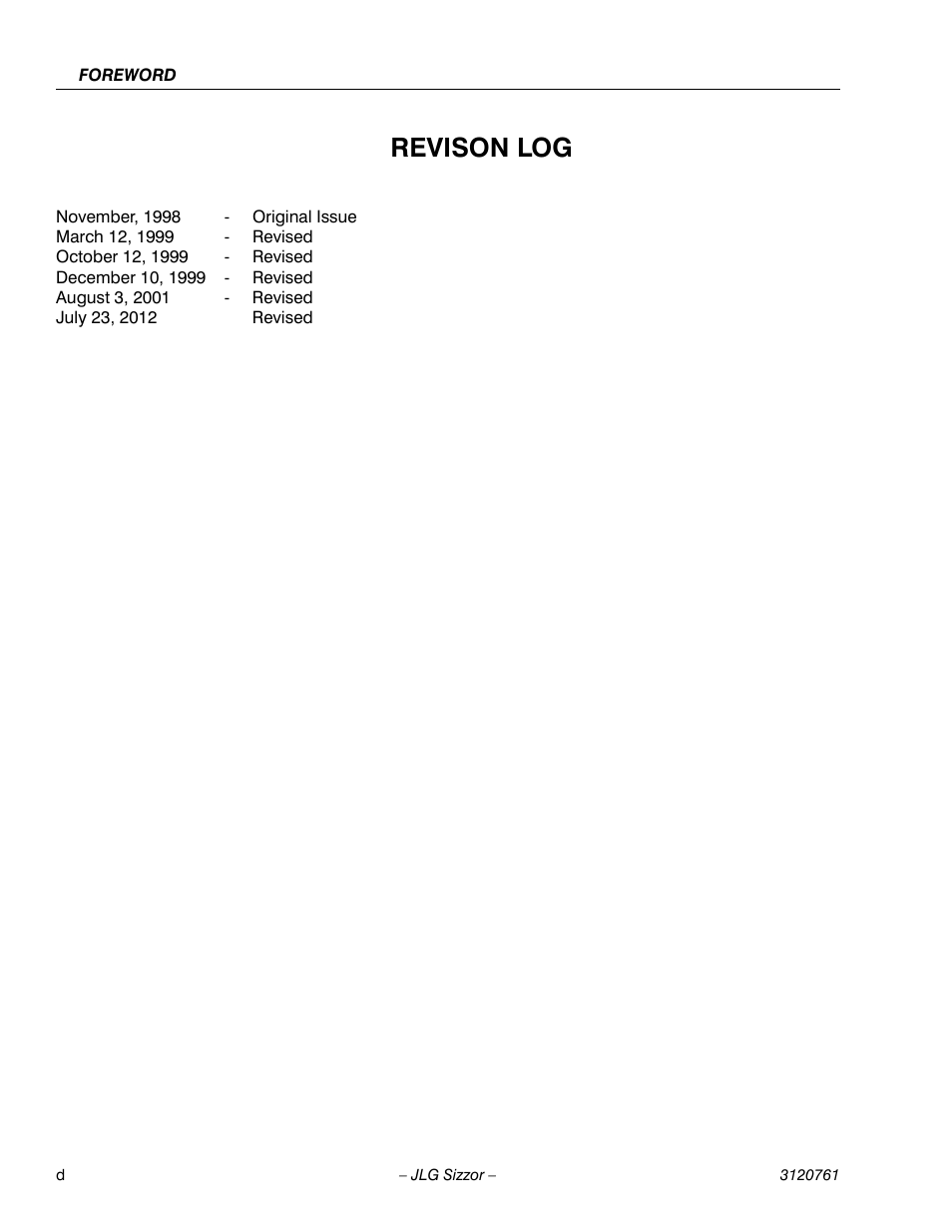 Revison log | JLG 2658E3 ANSI Operator Manual User Manual | Page 6 / 66