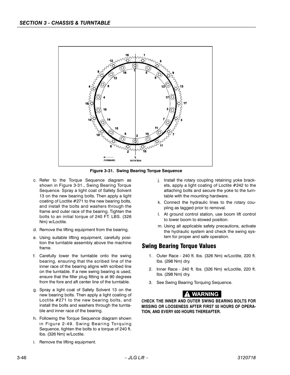 Swing bearing torque values, Swing bearing torque values -46, Swing bearing torque sequence -46 | JLG 660SJ ANSI Service Manual User Manual | Page 100 / 322
