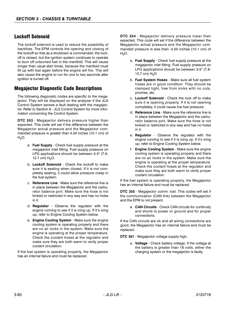 Lockoff solenoid, Megajector diagnostic code descriptions | JLG 660SJ ANSI Service Manual User Manual | Page 134 / 322