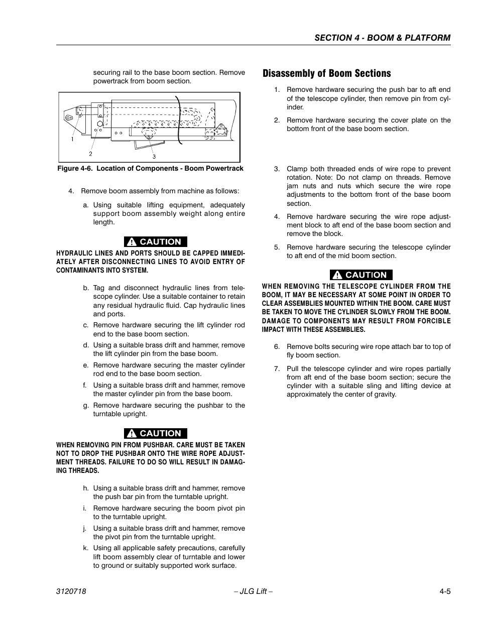 Disassembly of boom sections, Disassembly of boom sections -5, Location of components - boom powertrack -5 | JLG 660SJ ANSI Service Manual User Manual | Page 141 / 322