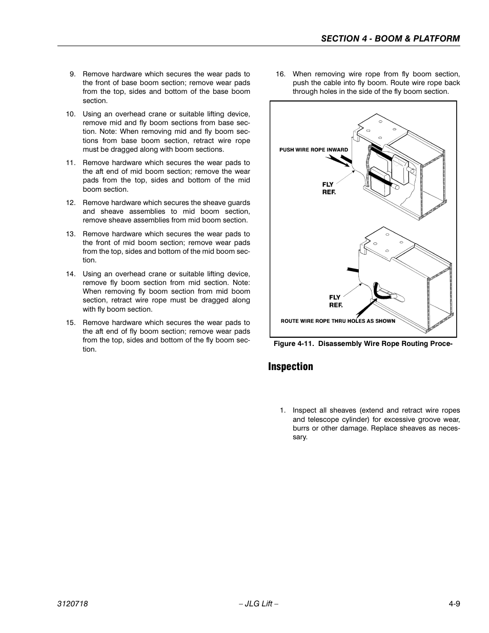 Inspection, Inspection -9, Disassembly wire rope routing procedure -9 | JLG 660SJ ANSI Service Manual User Manual | Page 145 / 322