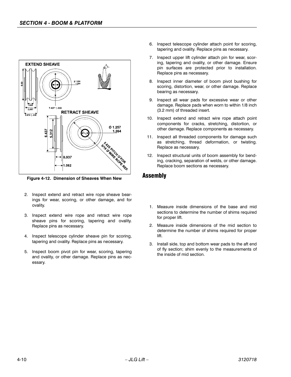 Assembly, Assembly -10, Dimension of sheaves when new -10 | JLG 660SJ ANSI Service Manual User Manual | Page 146 / 322