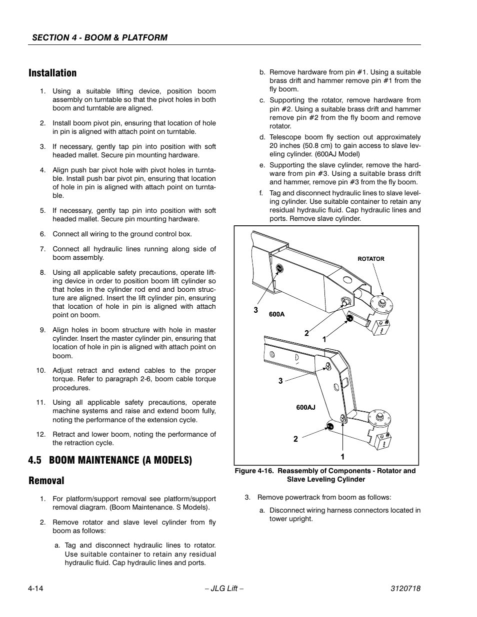 Installation, 5 boom maintenance (a models), Removal | Installation -14, Boom maintenance (a models) -14, Removal -14, 5 boom maintenance (a models) removal | JLG 660SJ ANSI Service Manual User Manual | Page 150 / 322