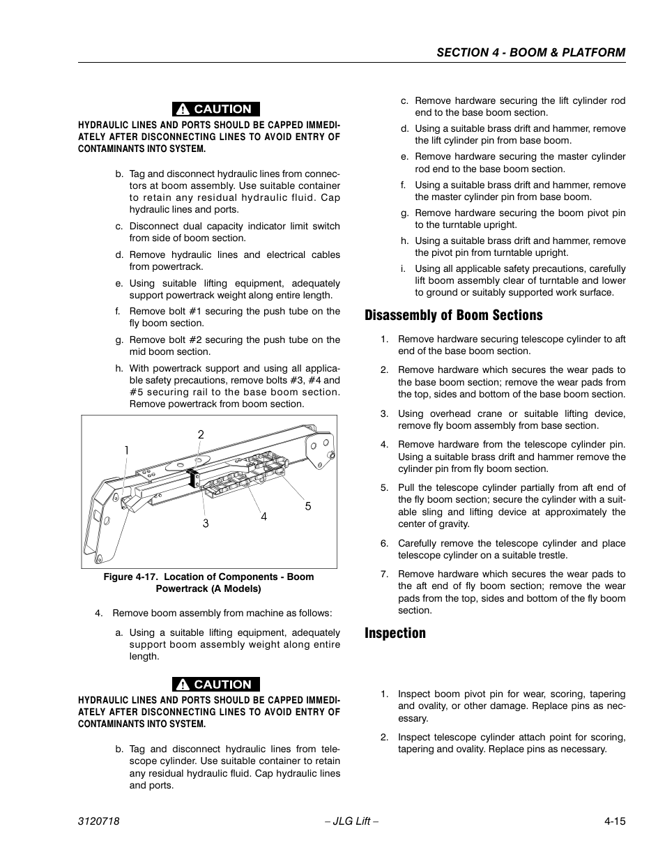 Disassembly of boom sections, Inspection, Disassembly of boom sections -15 inspection -15 | JLG 660SJ ANSI Service Manual User Manual | Page 151 / 322