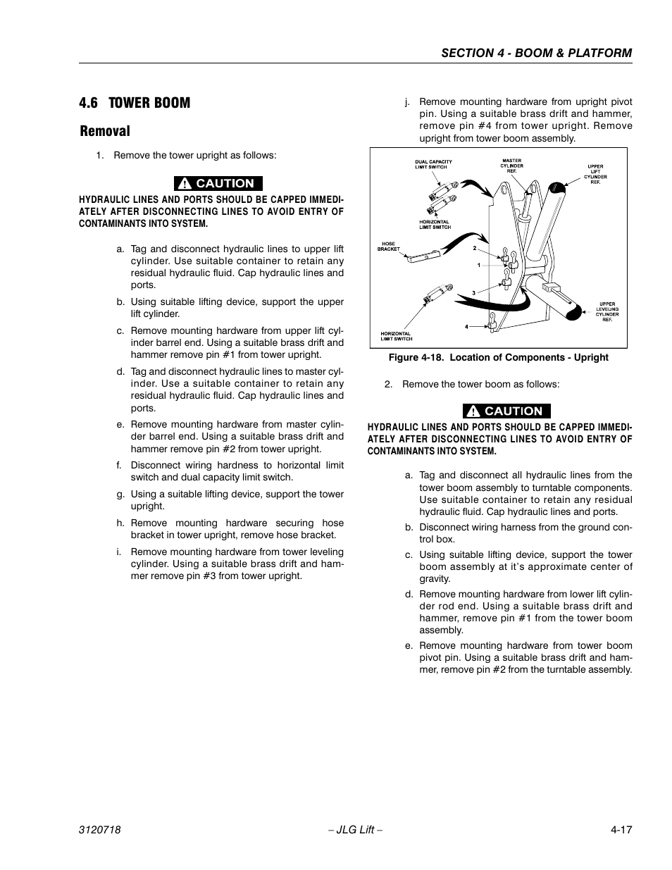 6 tower boom, Removal, Tower boom -17 | Removal -17, Location of components - upright -17, 6 tower boom removal | JLG 660SJ ANSI Service Manual User Manual | Page 153 / 322