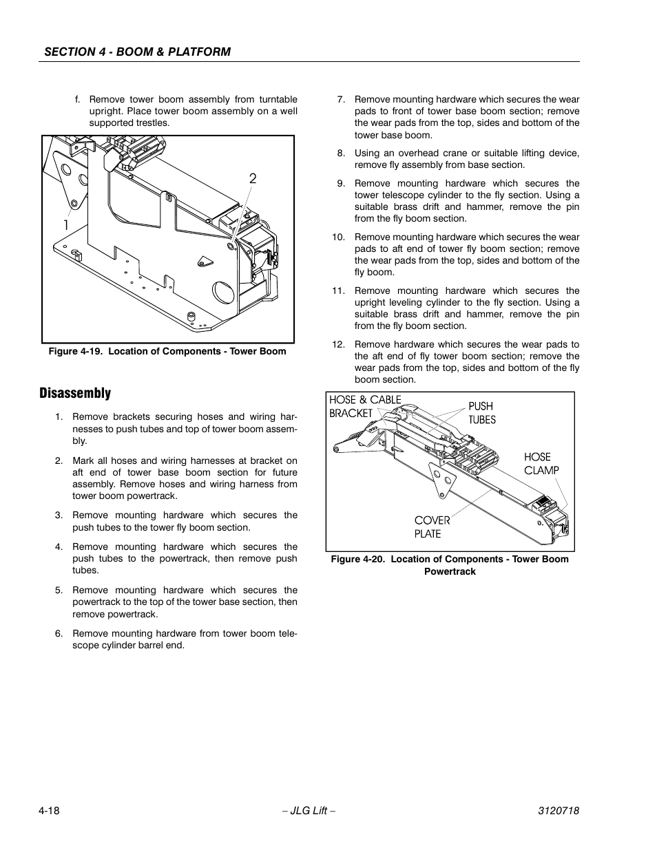 Disassembly, Disassembly -18, Location of components - tower boom -18 | Location of components - tower boom powertrack -18 | JLG 660SJ ANSI Service Manual User Manual | Page 154 / 322