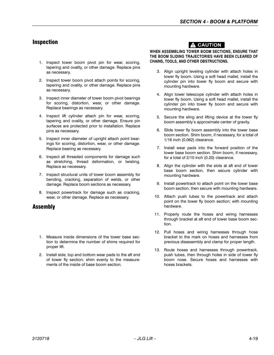 Inspection, Assembly, Inspection -19 assembly -19 | JLG 660SJ ANSI Service Manual User Manual | Page 155 / 322