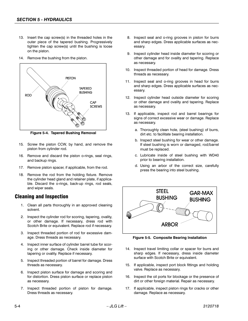 Cleaning and inspection, Cleaning and inspection -4, Tapered bushing removal -4 | Composite bearing installation -4 | JLG 660SJ ANSI Service Manual User Manual | Page 170 / 322