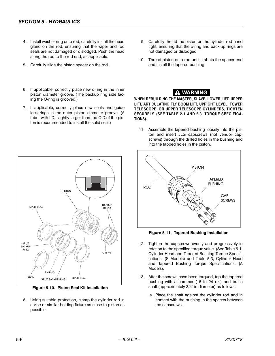 Piston seal kit installation -6, Tapered bushing installation -6 | JLG 660SJ ANSI Service Manual User Manual | Page 172 / 322