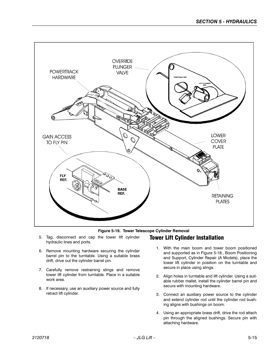 Tower lift cylinder installation, Tower lift cylinder installation -15, Tower telescope cylinder removal -15 | JLG 660SJ ANSI Service Manual User Manual | Page 181 / 322