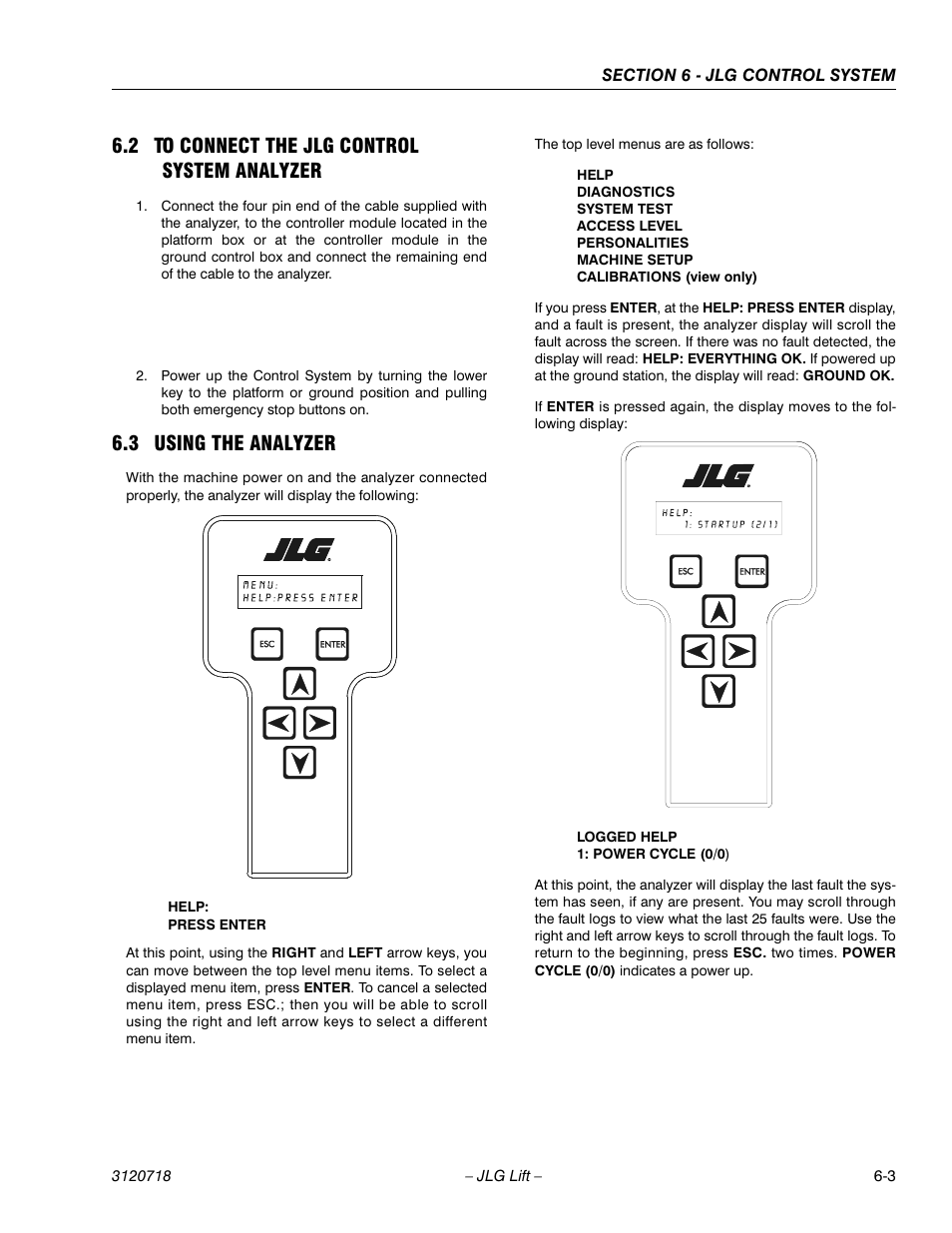 2 to connect the jlg control system analyzer, 3 using the analyzer, To connect the jlg control system analyzer -3 | Using the analyzer -3 | JLG 660SJ ANSI Service Manual User Manual | Page 217 / 322